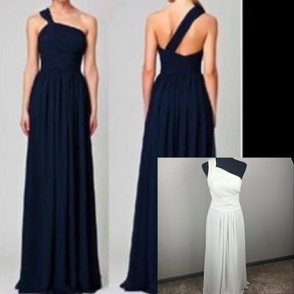 Monique Lhuillier One-Shoulder Gown Maxi Pleated Front Back Strap Detail Wedding - Picture 3 of 14